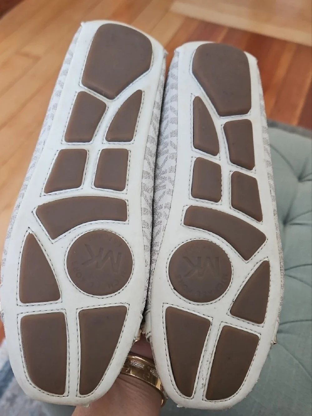 Michael Kors Cream Logo Ballet Flats with Gold Emblem